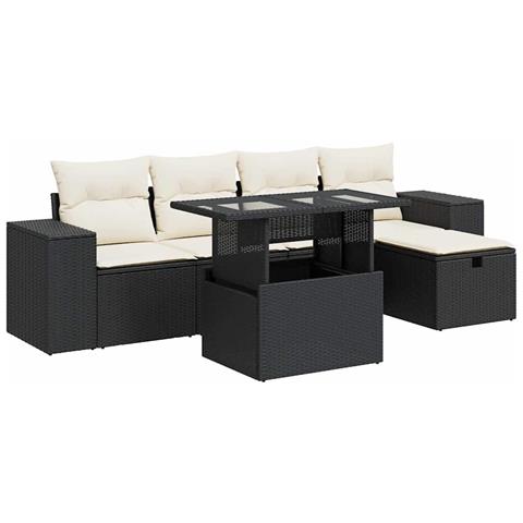Set Divano Da Giardino 6 Pz Con Cuscini Nero In Polyrattan - Foto 1