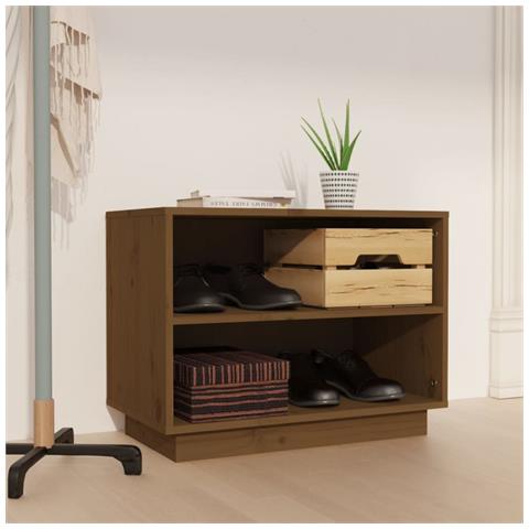 Scarpiera Marrone Ambra 60x34x45 Cm In Legno Massello Di Pino - Foto 8