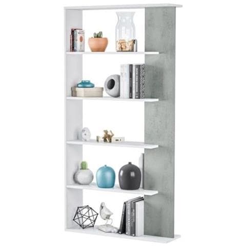 Libreria Alida legno moderna 5 ripiani 180x90x25 cm Bianco /Cemento - Foto 1
