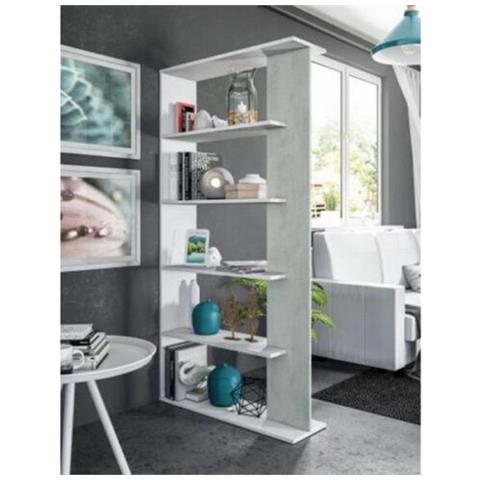 Libreria Alida legno moderna 5 ripiani 180x90x25 cm Bianco /Cemento - Foto 3