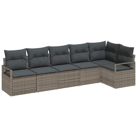 Set di divani da giardino a 6 pezzi con cuscini Grigio Polyrattan, Divano da giardino a 2 posti con cuscini Grigio Polyrattan - Foto 1