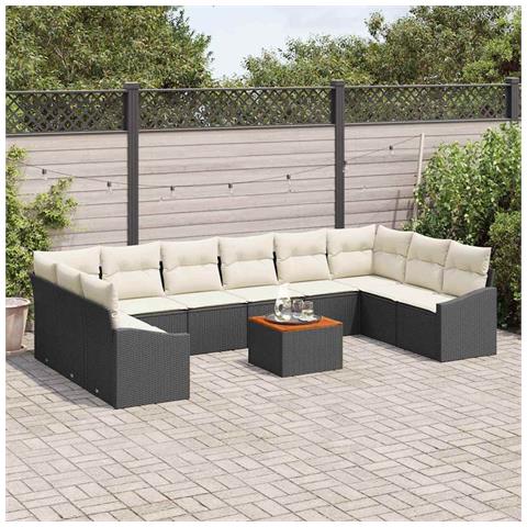 Set Divano da Giardino da 11 Pezzi con Cuscini Nero Polyrattan Acacia - Foto 2