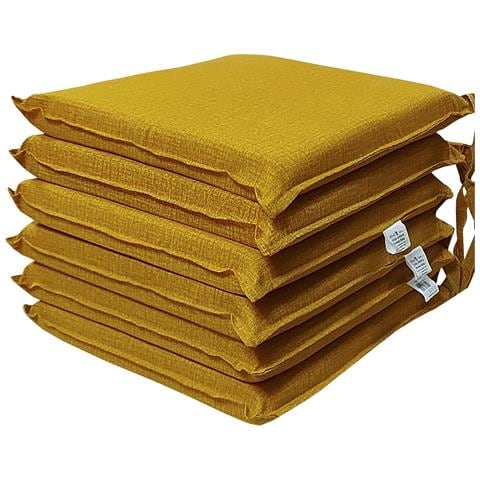 Set 6 Cuscini Per Sedie Cucina Con Laccetti, Copri Sedia Sfoderabili E Lavabili, Rivestimento Tessuto Loneta, Made In Italy (6 Sorrento Giallo) - Foto 1