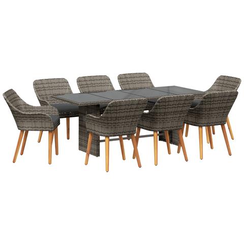 Set da Pranzo da Giardino da 9 Pezzi Grigio in Polyrattan - Foto 1