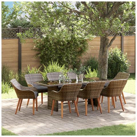 Set da Pranzo da Giardino da 9 Pezzi Grigio in Polyrattan - Foto 2