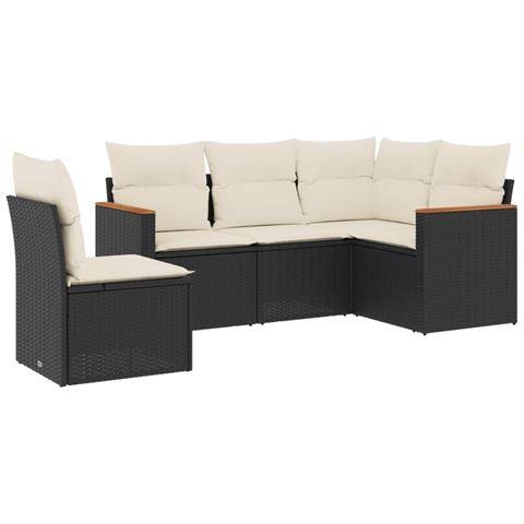 Set Divani da Giardino 5 pz con Cuscini in Polyrattan Nero - Foto 1