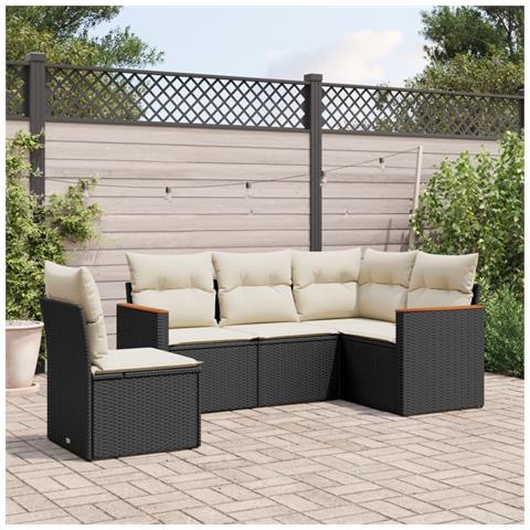 Set Divani da Giardino 5 pz con Cuscini in Polyrattan Nero - Foto 2