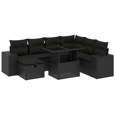 Set Divani da Giardino con Cuscini 8 pz Nero in Polyrattan - Foto 1