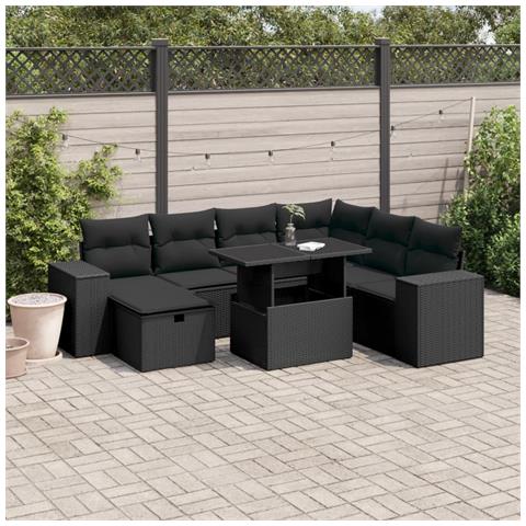 Set Divani da Giardino con Cuscini 8 pz Nero in Polyrattan - Foto 2