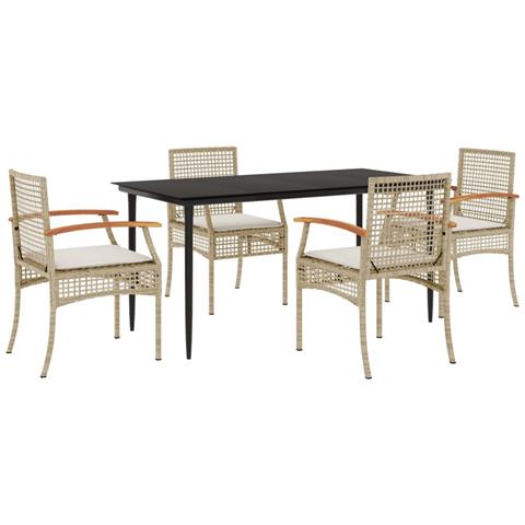 Set da Pranzo da Giardino 5 pz con Cuscini Beige in Polyrattan - Foto 1