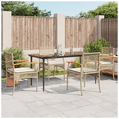Set da Pranzo da Giardino 5 pz con Cuscini Beige in Polyrattan - Foto 2