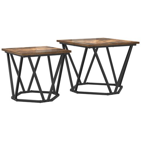 Set di 2 Tavolini laterali in legno ingegnerizzato effetto rovere affumicato - Foto 1