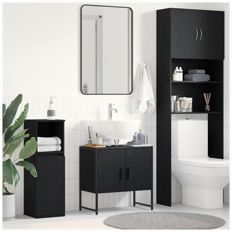 Mobiletto da Lavandino Rovere Nero 60x33x60 cm Legno Ingegnerizzato - Foto 2
