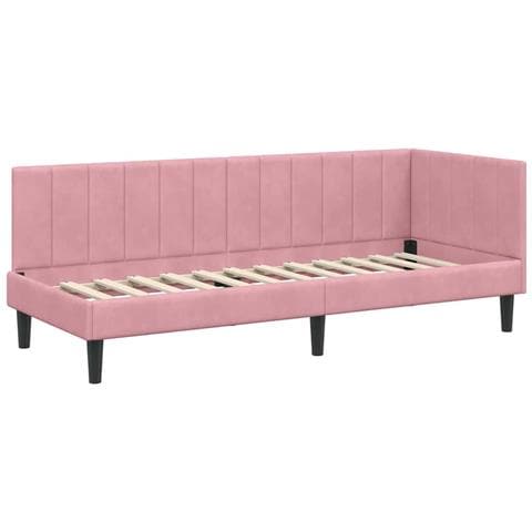 Cornice del letto ad angolo Rosa 80 x 200 cm Velluto - Foto 1