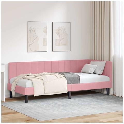 Cornice del letto ad angolo Rosa 80 x 200 cm Velluto - Foto 2
