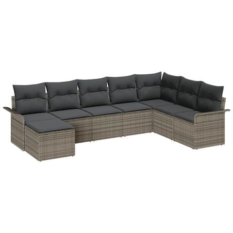 Set Divano da Giardino con cuscino 8 pcs Grigio Poly Rattan - Foto 1
