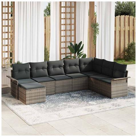 Set Divano da Giardino con cuscino 8 pcs Grigio Poly Rattan - Foto 2