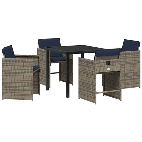 Set da Pranzo per Giardino con cuscino 5 pcs Grigio Poly Rattan - Foto 1