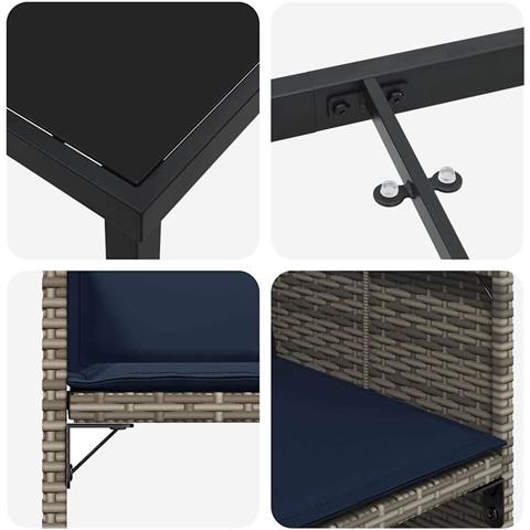 Set da Pranzo per Giardino con cuscino 5 pcs Grigio Poly Rattan - Foto 9