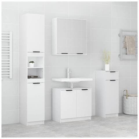 Set di Mobili da Bagno 4 pz Bianco in Legno Multistrato - Foto 2