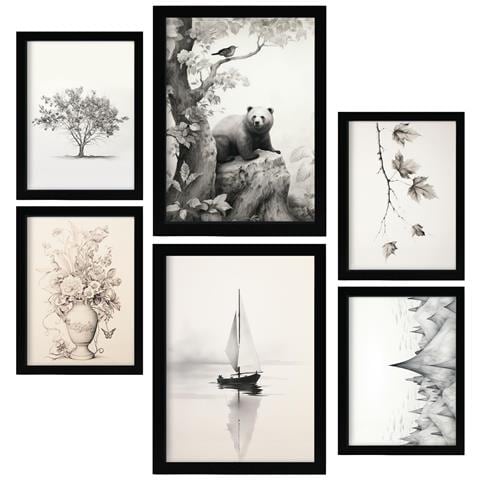 Set Di 6 Stampe Wildsee All'asilo: Dipinti Decorativi Estetici Per Il Tuo Soggiorno, Camera Da Letto E Casa A3 & A4 Cornice Nera - Foto 1