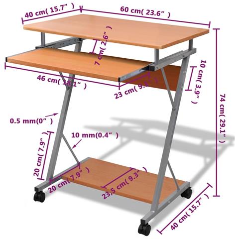 Lusso Casadino -  Scrivania Per Computer Con Ripiano Estraibile Marrone - Foto 5