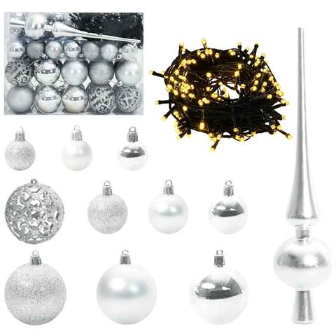 Set di Palle di Natale con 150 LED 61 pcs Argento Plastica - Foto 1