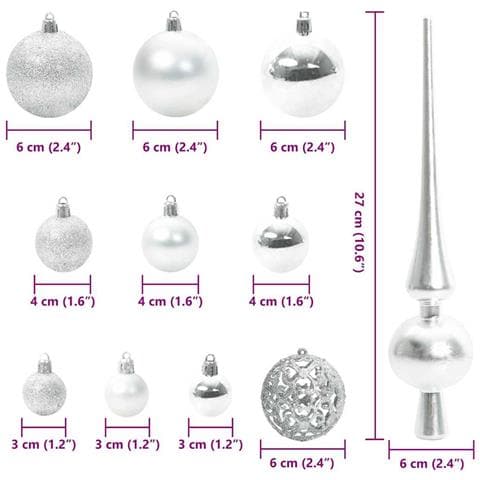 Set di Palle di Natale con 150 LED 61 pcs Argento Plastica - Foto 9