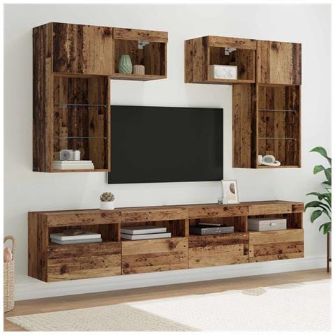 Unità per TV a Muro 6 pcs Rovere Nero 100 x 30 x 40 cm - Foto 2