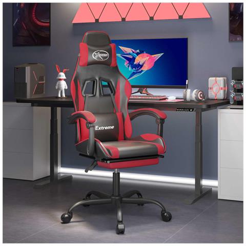 Sedia da Gaming Girevole Poggiapiedi Nero e Rosso Similpelle - Foto 2