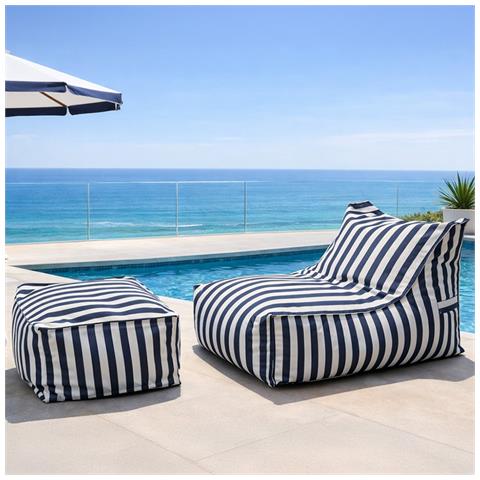 Positano Set Di Pouf Da Esterno A Righe Blu Idrorepellenti E - Foto 2