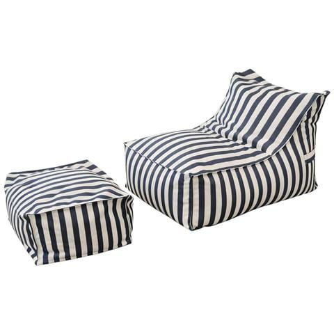 Positano Set Di Pouf Da Esterno A Righe Blu Idrorepellenti E - Foto 1