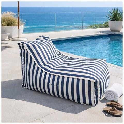Positano Set Di Pouf Da Esterno A Righe Blu Idrorepellenti E - Foto 6