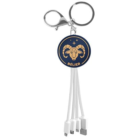 Cavo Usb 3 In 1 Micro-usb / Usb-c / Lightning Design Portachiavi Astrologia Ariete, Bianco - Foto 1
