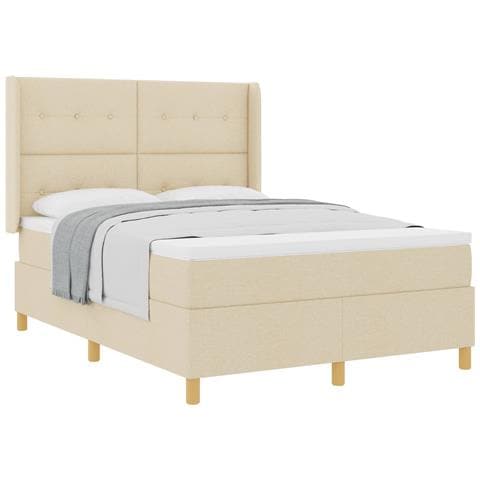 Letto a molle con materasso Crema 160 x 200 cm Tessuto - Foto 1