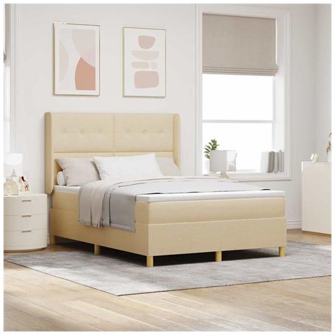 Letto a molle con materasso Crema 160 x 200 cm Tessuto - Foto 2