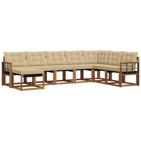 Set di divani da esterno con cuscino 8 pcs Naturale e Beige - Foto 1