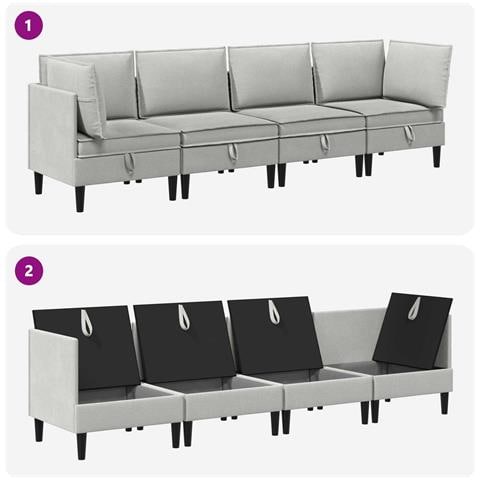 Set di mobili per il soggiorno 4 pcs Grigio chiaro Tessuto - Foto 8