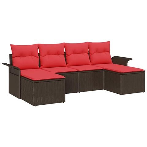 Set Divano da Giardino con cuscino 6 pcs Marrone polyrattan - Foto 1