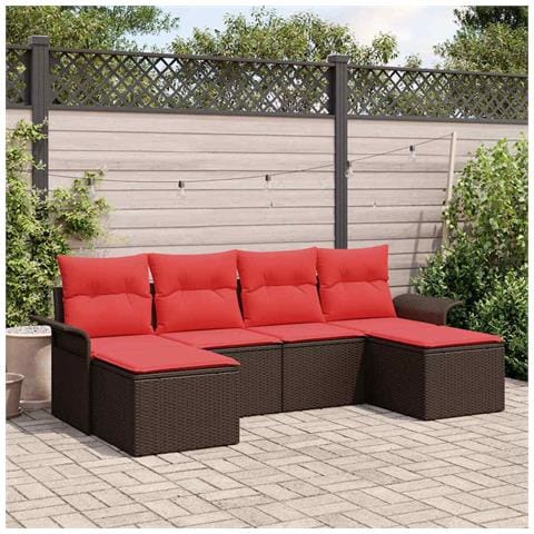 Set Divano da Giardino con cuscino 6 pcs Marrone polyrattan - Foto 2