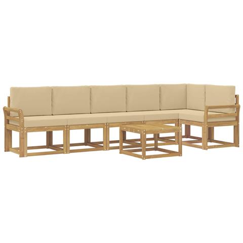 Set di divani da esterno 7 pcs Bianco e Beige Poliestere - Foto 1