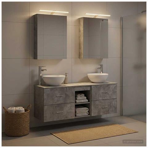 Set di mobili per il bagno 5 pcs Grigio Cemento - Foto 2