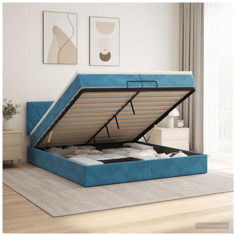 Letto ottomano con materasso Blu Scuro 200 x 200 cm Velluto - Foto 2