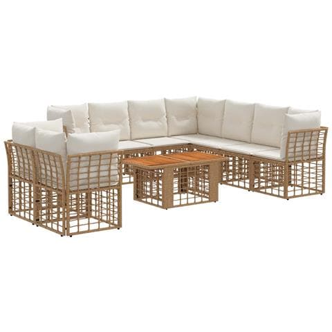 Set Divano da Giardino 10 pz Naturale e Bianco Crema polyrattan - Foto 1