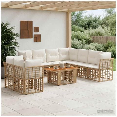 Set Divano da Giardino 10 pz Naturale e Bianco Crema polyrattan - Foto 10