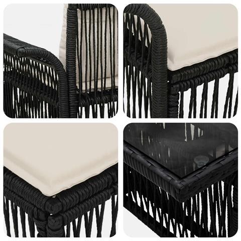 Set Divano da Giardino 9 pz Nero e Bianco Crema polyrattan - Foto 2