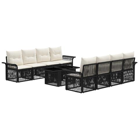 Set Divano da Giardino 9 pz Nero e Bianco Crema polyrattan - Foto 1