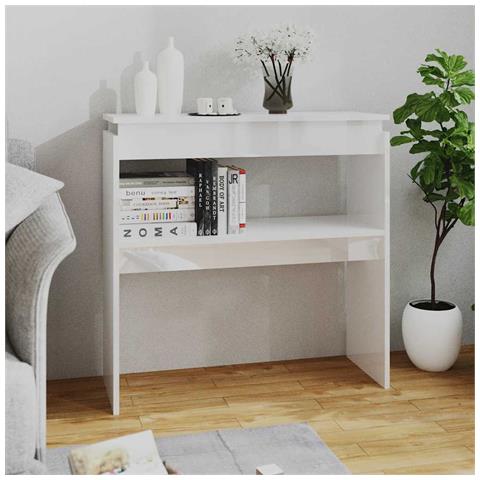 Tavolino Consolle Bianco Lucido 80x30x80 cm Legno Multistrato - Foto 2