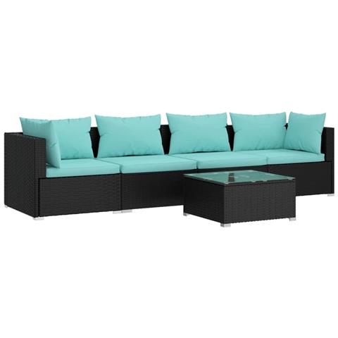 Set Divani Da Giardino 5 Pz Con Cuscini In Polyrattan Nero - Foto 1