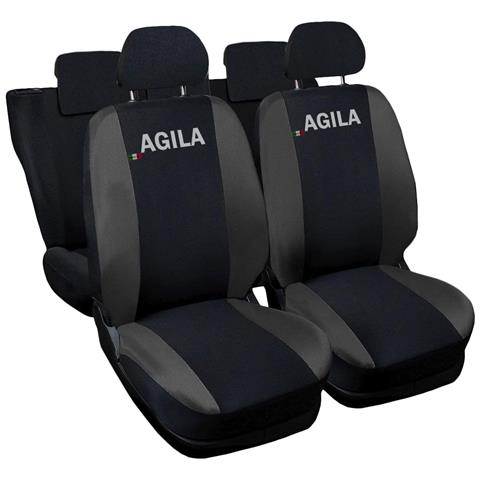 Coprisedili Auto Compatibili Per Agila, Made In Italy, Set Di Copri Sedili Anteriori E Posteriori Con Copri Poggiatesta Incluso, Tessuto Poliestere, Colore - Nero \grigio Scuro - Foto 1